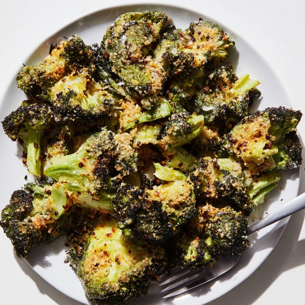 Close-up of the irresistible Crispy Parmesan Smashed Broccoli with browned edges and a savory aroma.