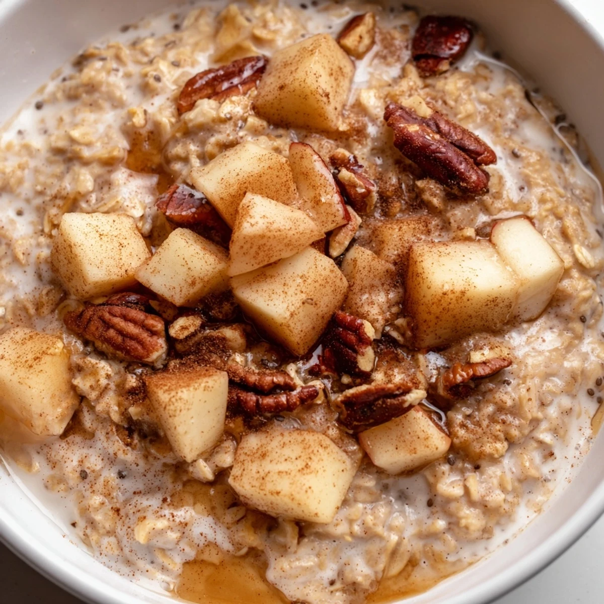 Enjoy a visual of creamy, delicious warm apple cinnamon oatmeal, ready to be devoured.