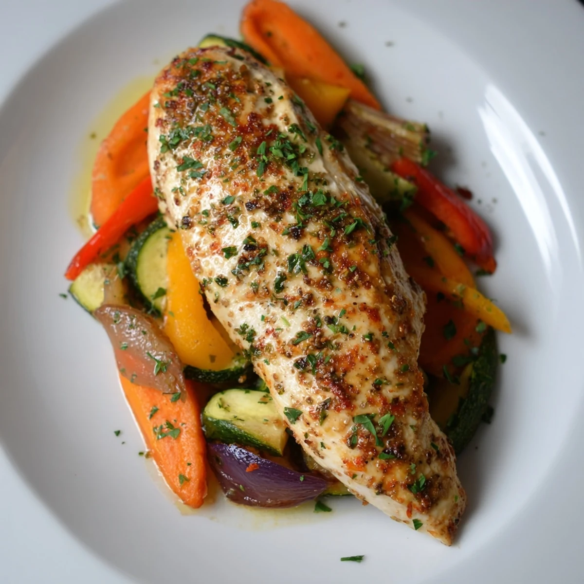 This savory meal is complete with herbs, presenting a beautiful gluten-free dinner on a plate.