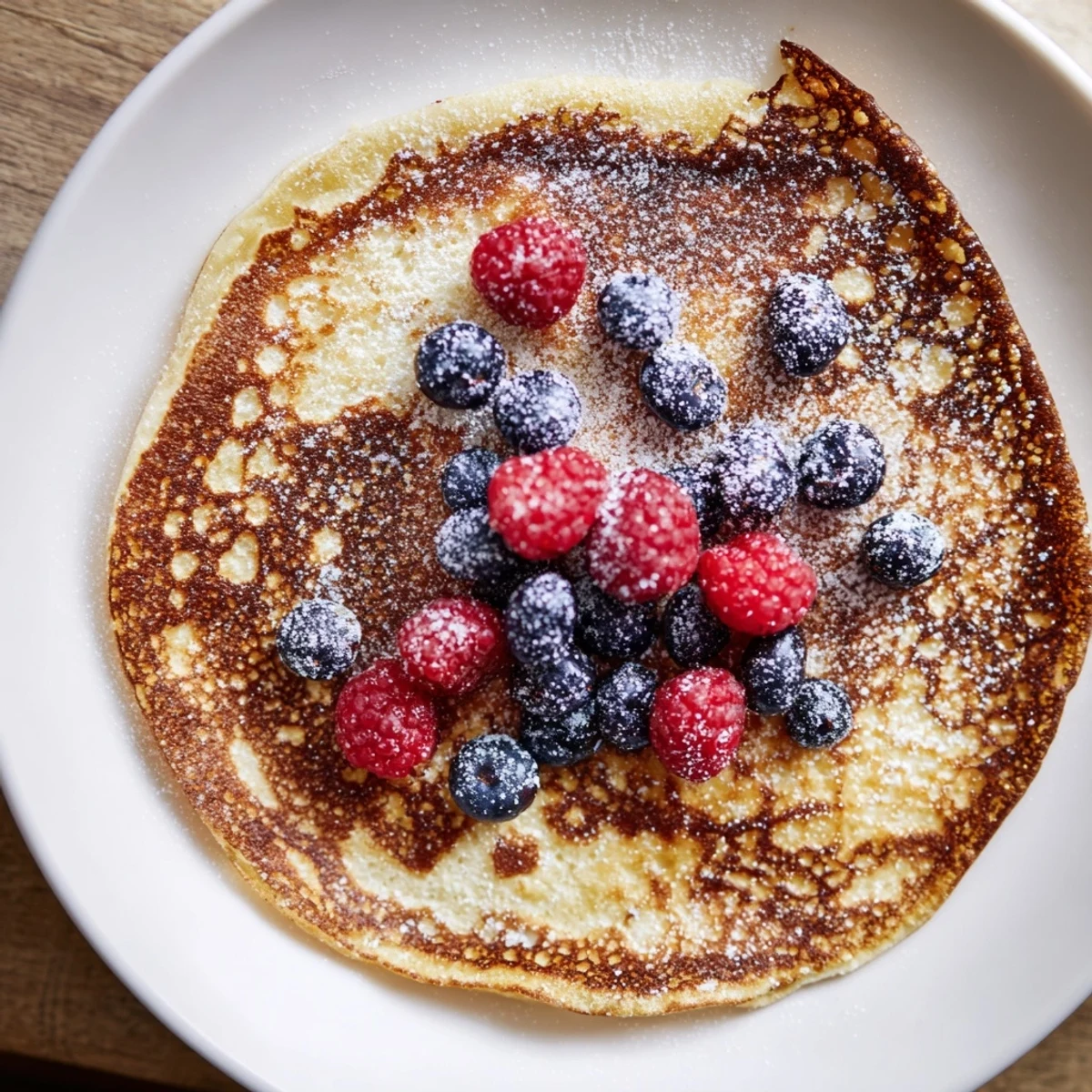 A stack of freshly cooked Crispy Edge pancakes, showing beautifully browned and crispy edges, ready to eat.