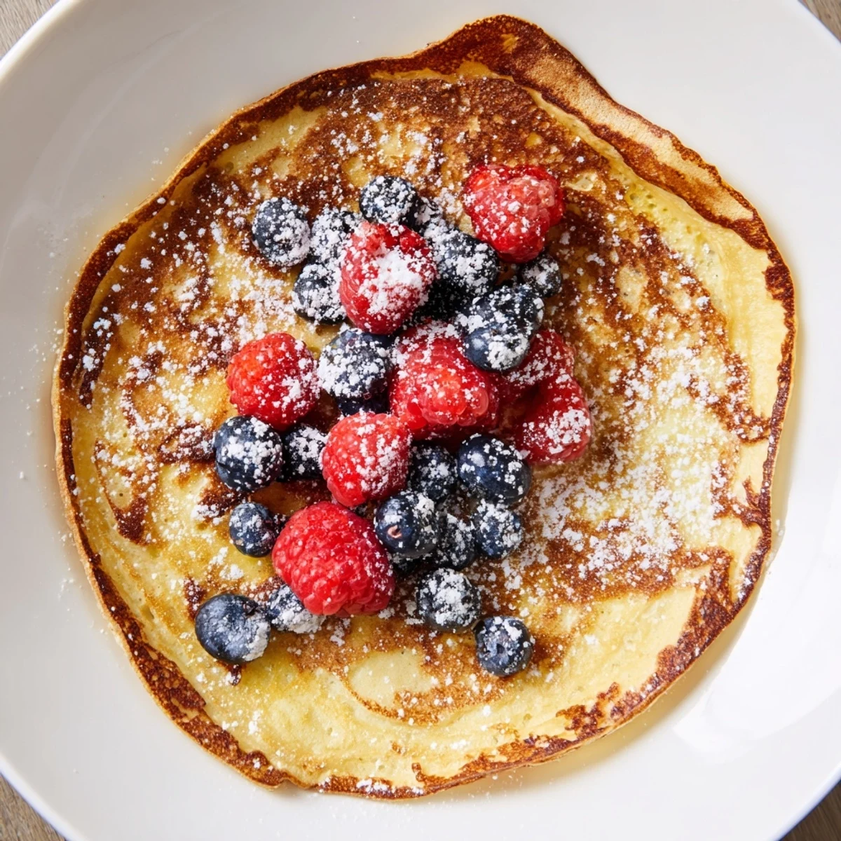Close-up of a pan, showcasing the delicious, crispy edges of a perfect Crispy Edge pancake cooking.