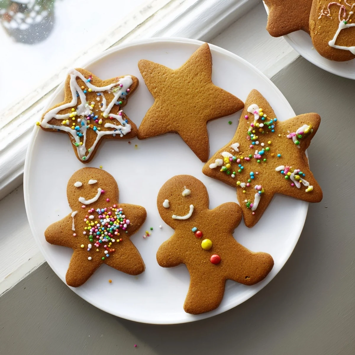 A platter overflowing with beautifully decorated gingerbread cookies, perfect for a cozy holiday treat.
