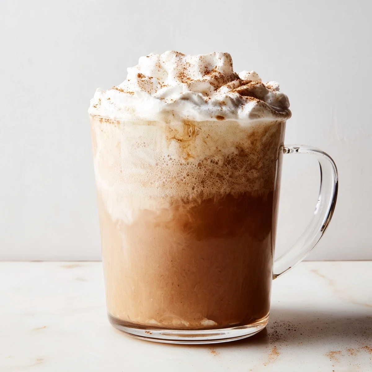 Steaming Spiced Latte with a creamy foam topping, evoking the flavors of fall spices.