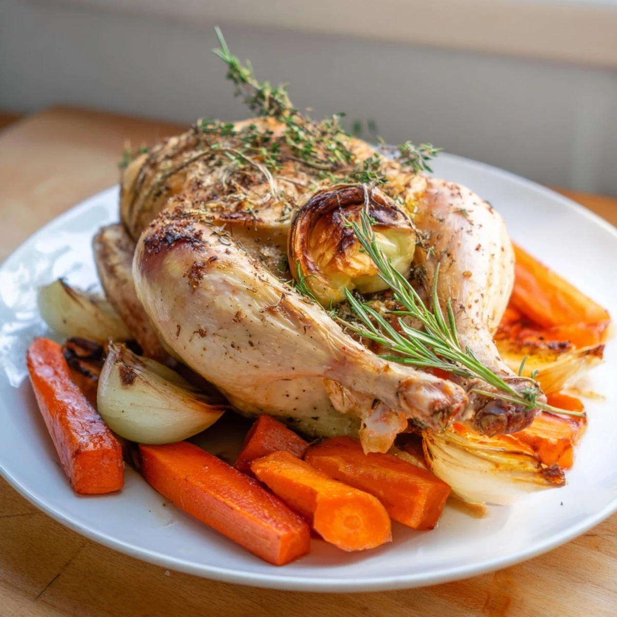 Juicy roasted chicken herbs