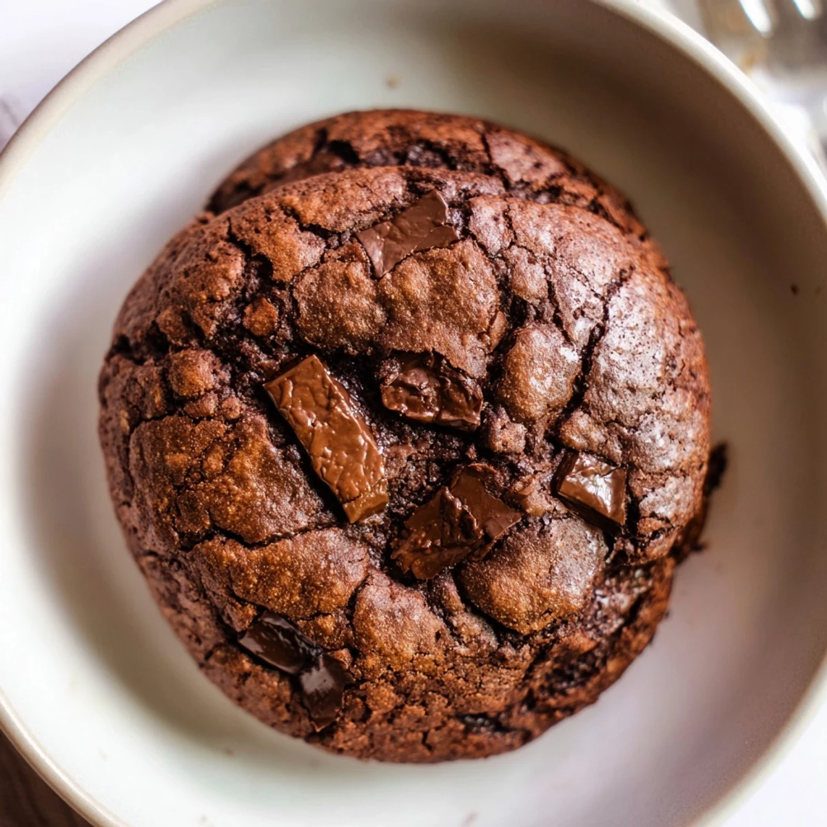 A plate overflowing with fresh, chewy chocolate cookies, perfect for an evening treat.