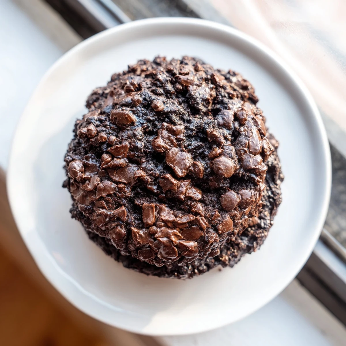 Close-up of baked chocolate cookies: rich cocoa aroma and crisp edges, a dessert delight.