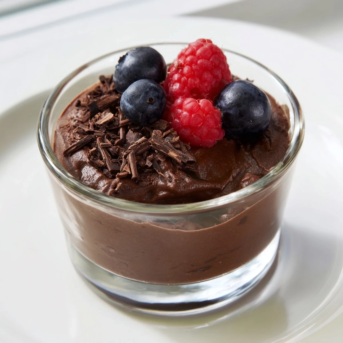 Rich, dark chocolate mousse, a velvety French dessert, ready to delight your taste buds.