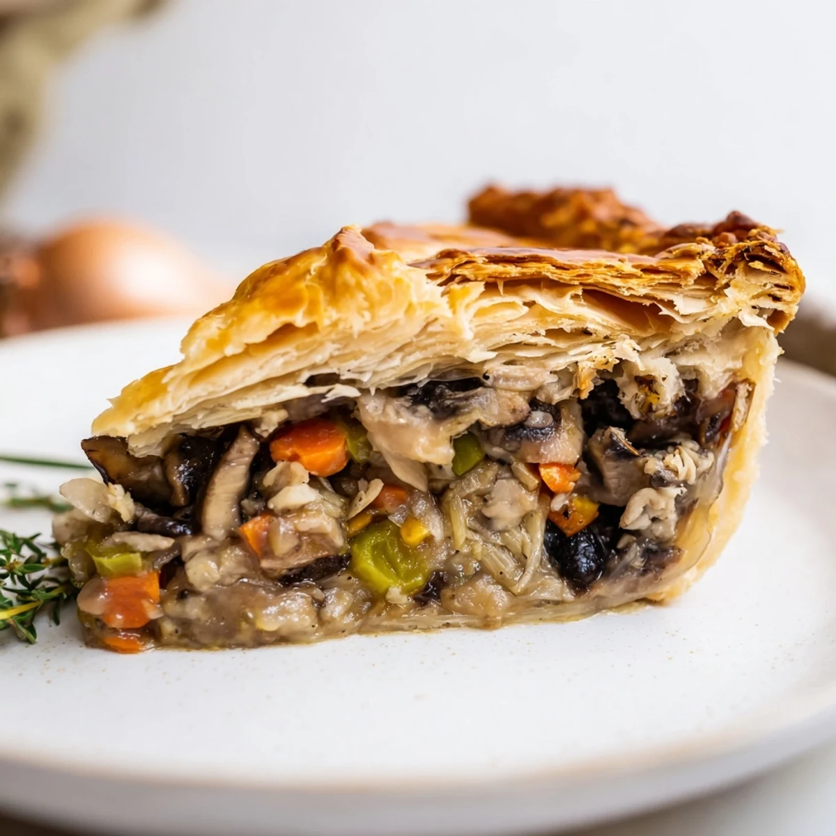 Imagine the rich, earthy aromas of a freshly baked Savory Mushroom and Chestnut Pie, perfect for a dinner.