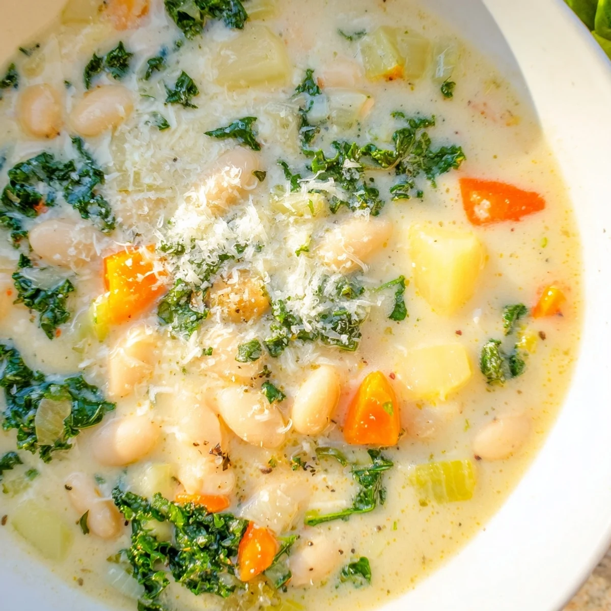 Imagine the rich flavors: this Creamy White Bean and Kale Soup is a perfect vegetarian meal on a cold day.