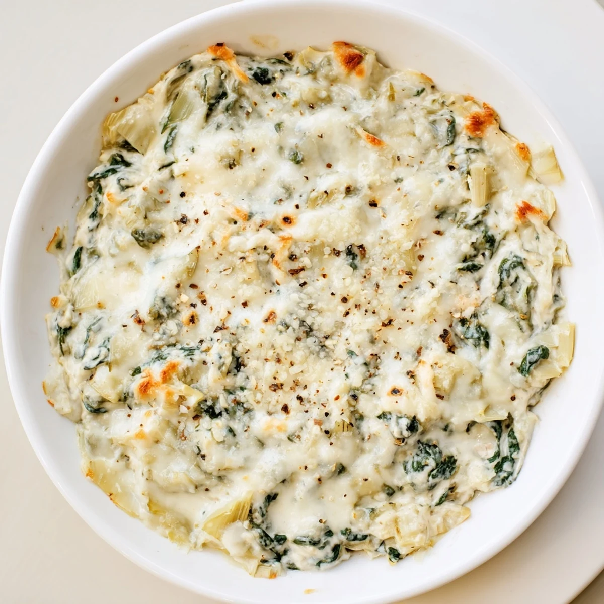 Golden brown and bubbly cheesy spinach and artichoke dip, served hot with crisp tortilla chips.