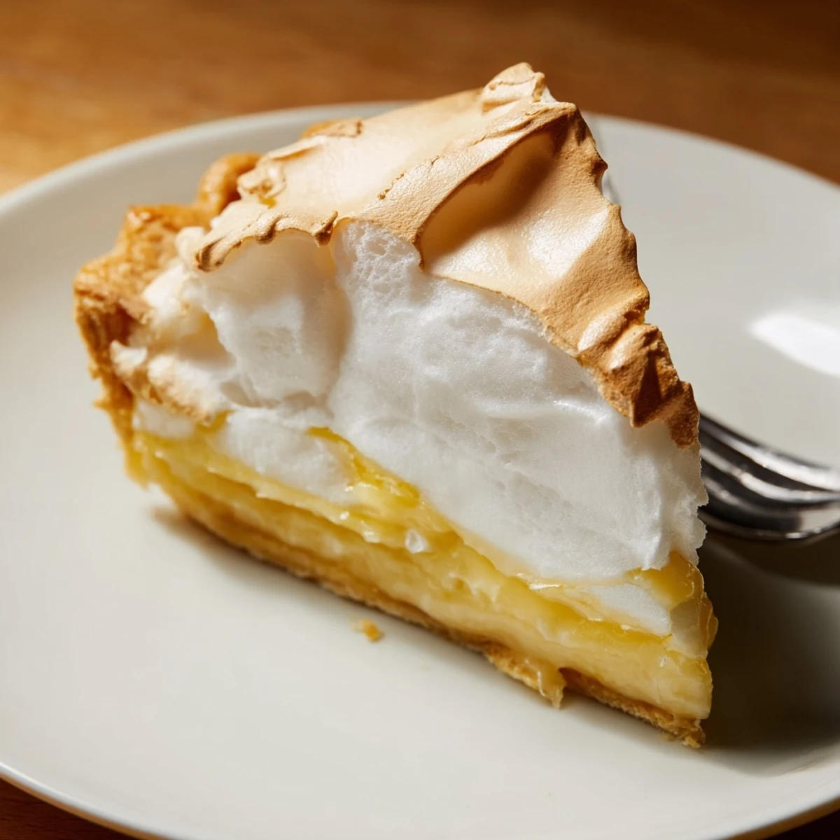 Golden, toasted meringue crowns a beautiful Lemon Meringue Pie, ready to be sliced and enjoyed.