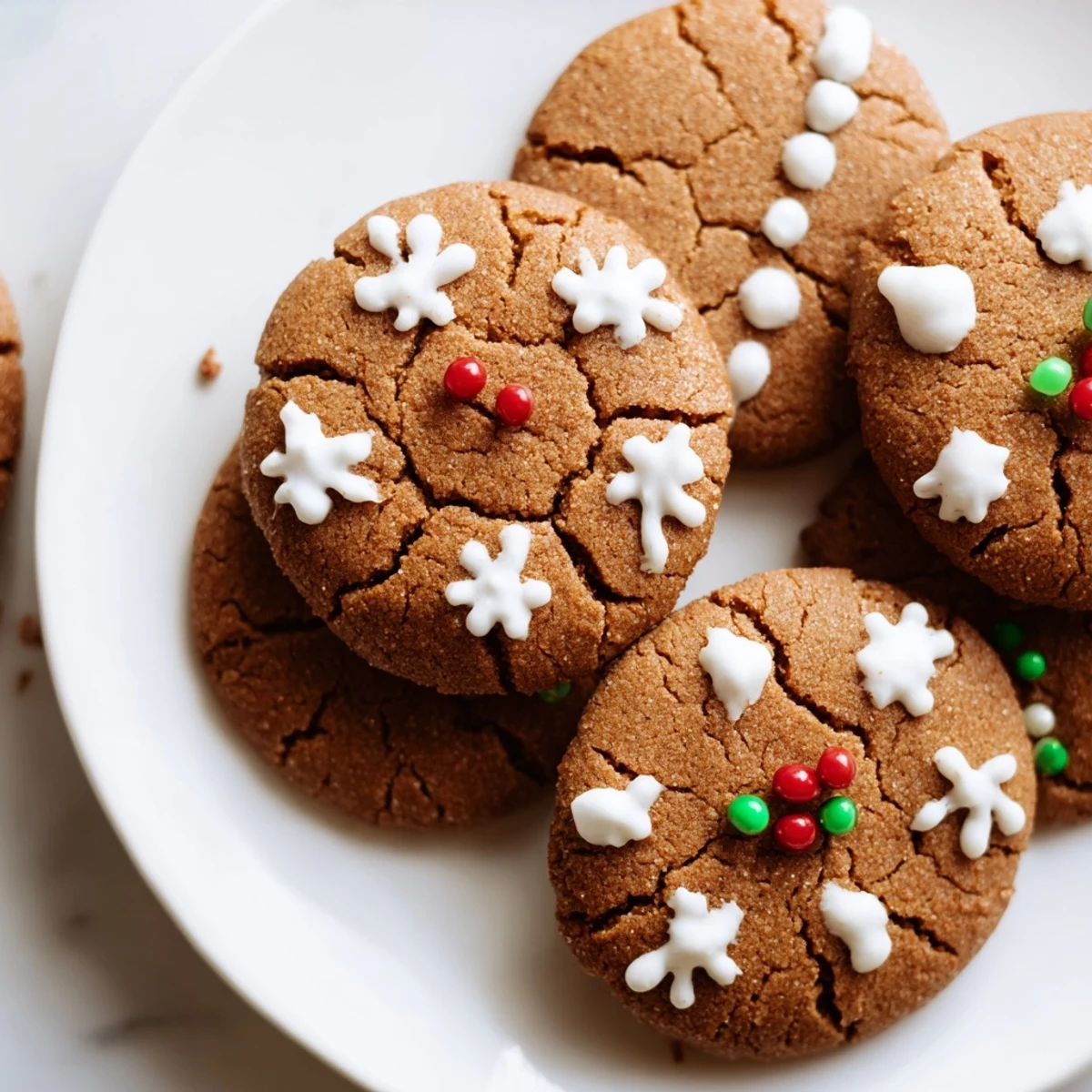 Close-up of golden brown gingerbread cookies, showcasing their crisp edges and delightful holiday spices.