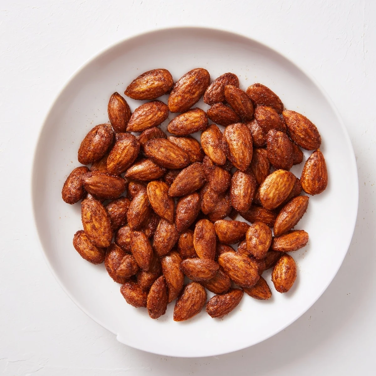 Golden brown cinnamon spiced roasted almonds, perfectly coated in sugar, ready for snacking.