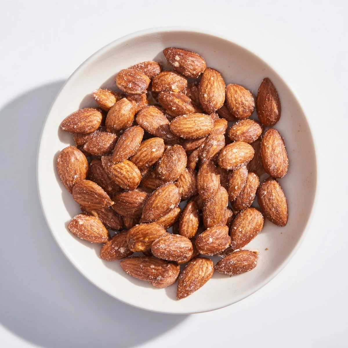 Pile of sweet and spiced cinnamon roasted almonds, great for gifting or topping your favorite dessert.