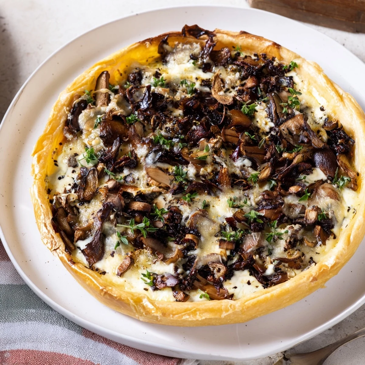 Imagine the perfectly baked Savory Mushroom and Chestnut Tart with golden edges, full of flavor.