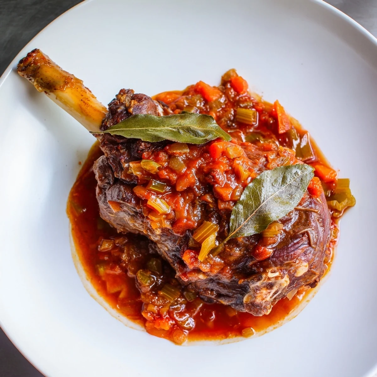 Classic Slow Cooked Lamb Shanks simmered in tomato sauce, with root vegetables for comfort food.