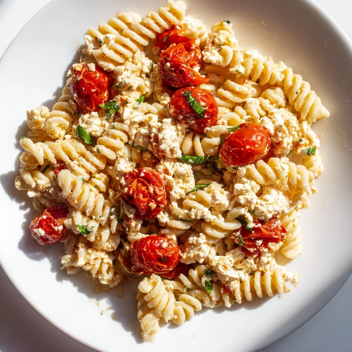 Freshly-baked Baked Feta Pasta:  vibrant tomatoes and melted feta combined with pasta.