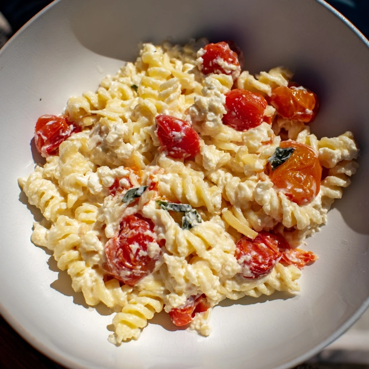 Mediterranean-style Baked Feta Pasta: a flavorful vegetarian meal with roasted tomatoes and feta.