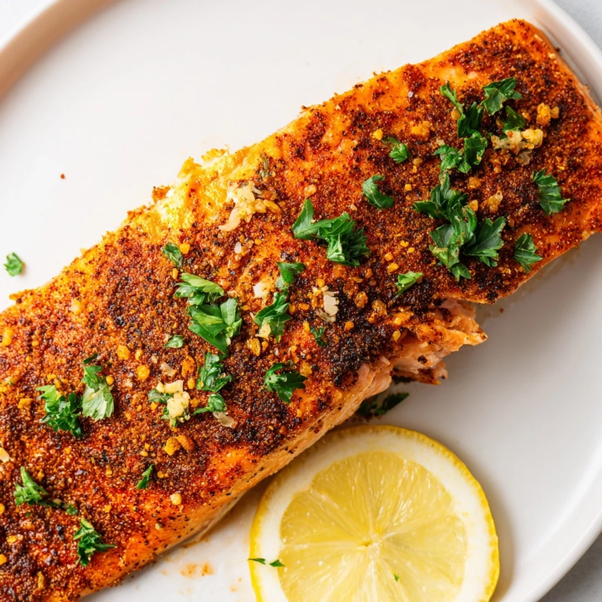 Flaky, delicious baked salmon with Cajun seasoning, beautifully presented and ready for a tasty dinner.