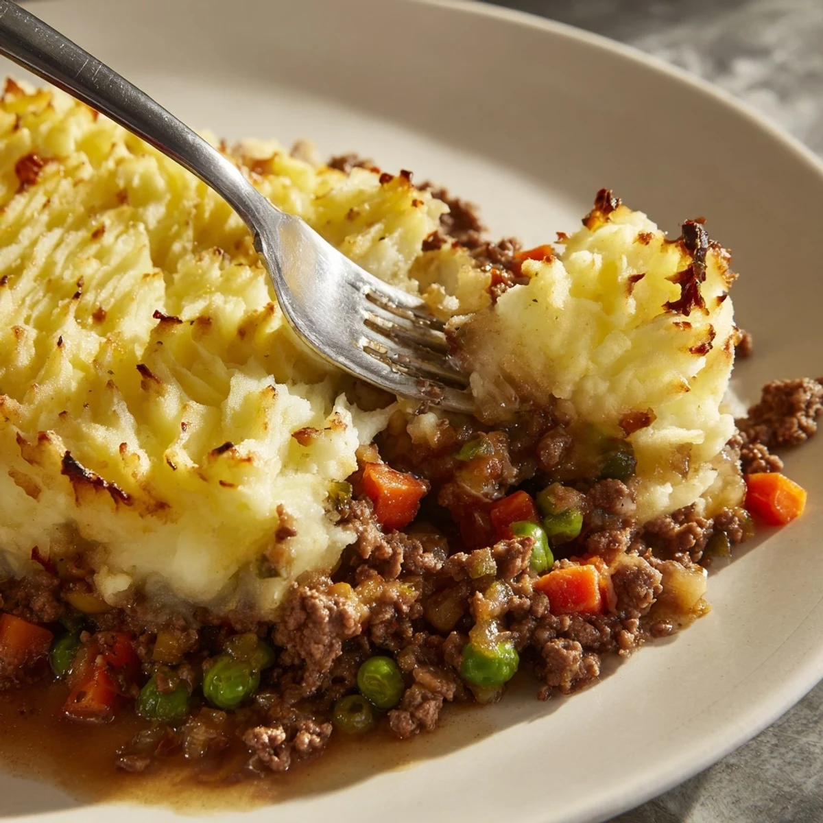 Fresh thyme and rosemary season the minced beef layer in this golden-topped Classic Beef Cottage Pie, baked until bubbling and resting before serving.