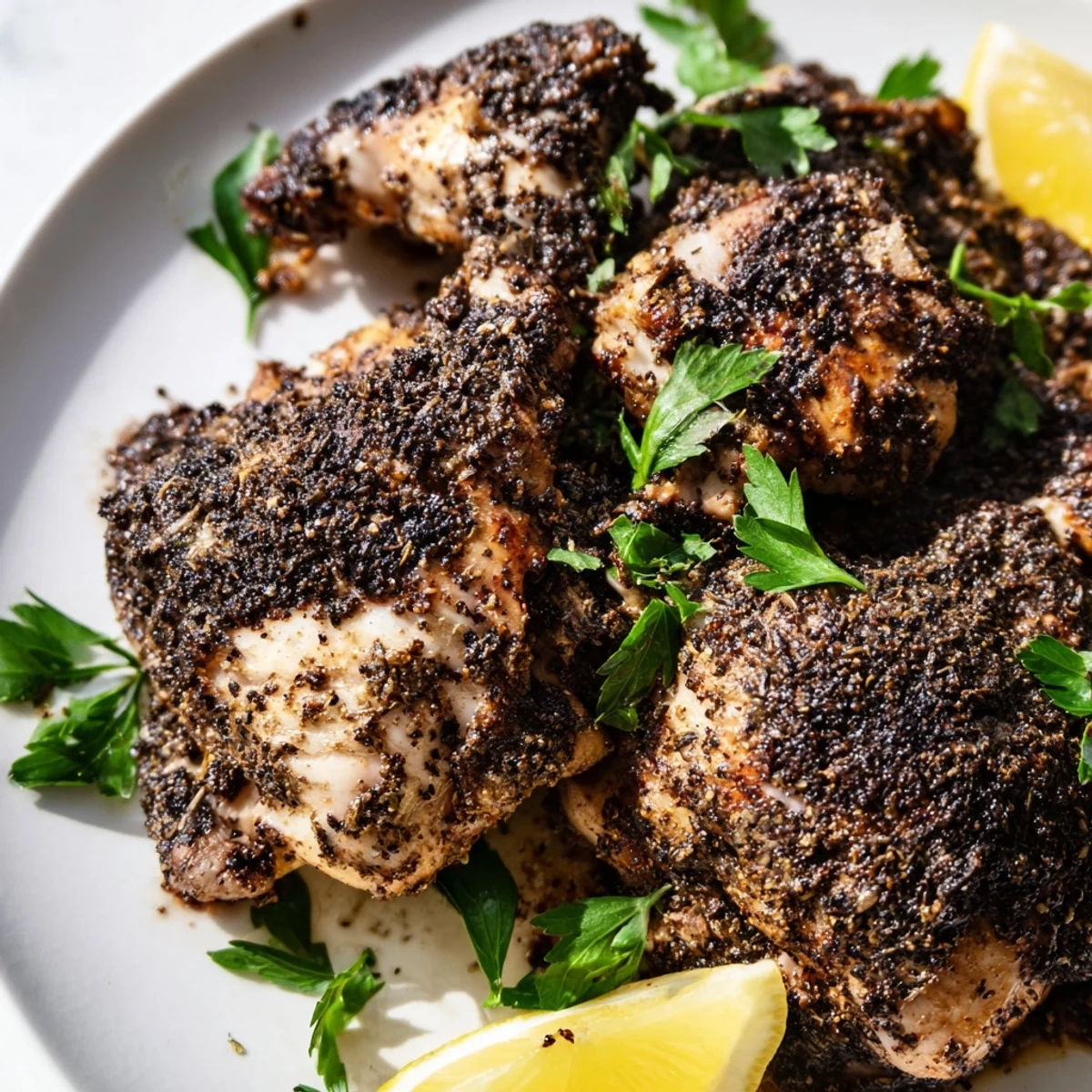 Perfectly charred Grilled Chicken Thighs with Zaatar and Sumac served alongside fluffy rice and cucumbers.