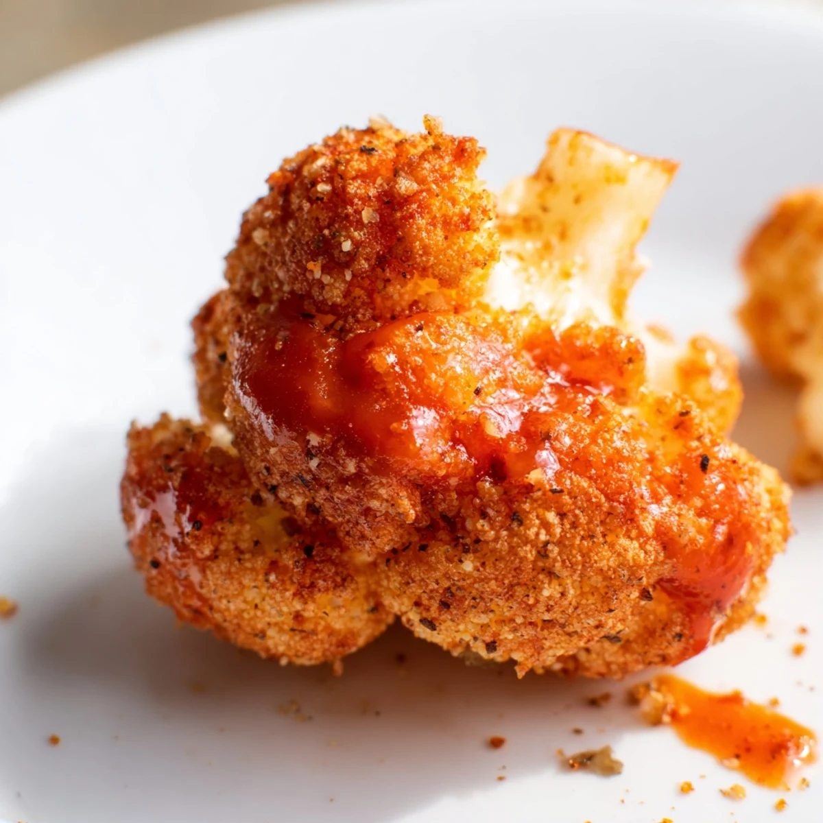 Spicy Air Fryer Buffalo Cauliflower Bites served hot with ranch and carrot sticks on the side.