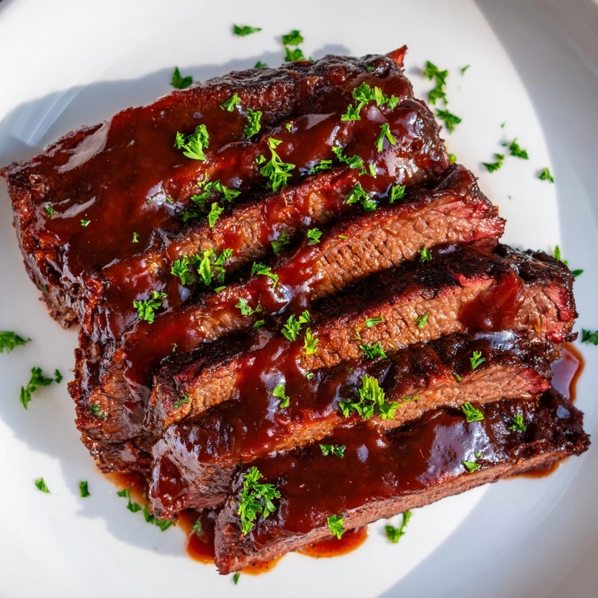 Slow Cooker Beef Brisket with smoky BBQ sauce sliced on a wooden board, ready for sliders.