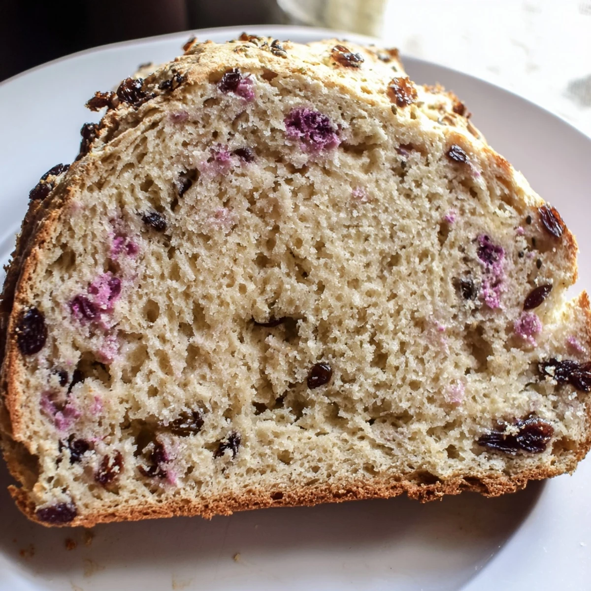 Close-up of Irish Soda Bread with Raisins and Caraway, the crust lightly browned and the aromatic caraway seeds visible on top.