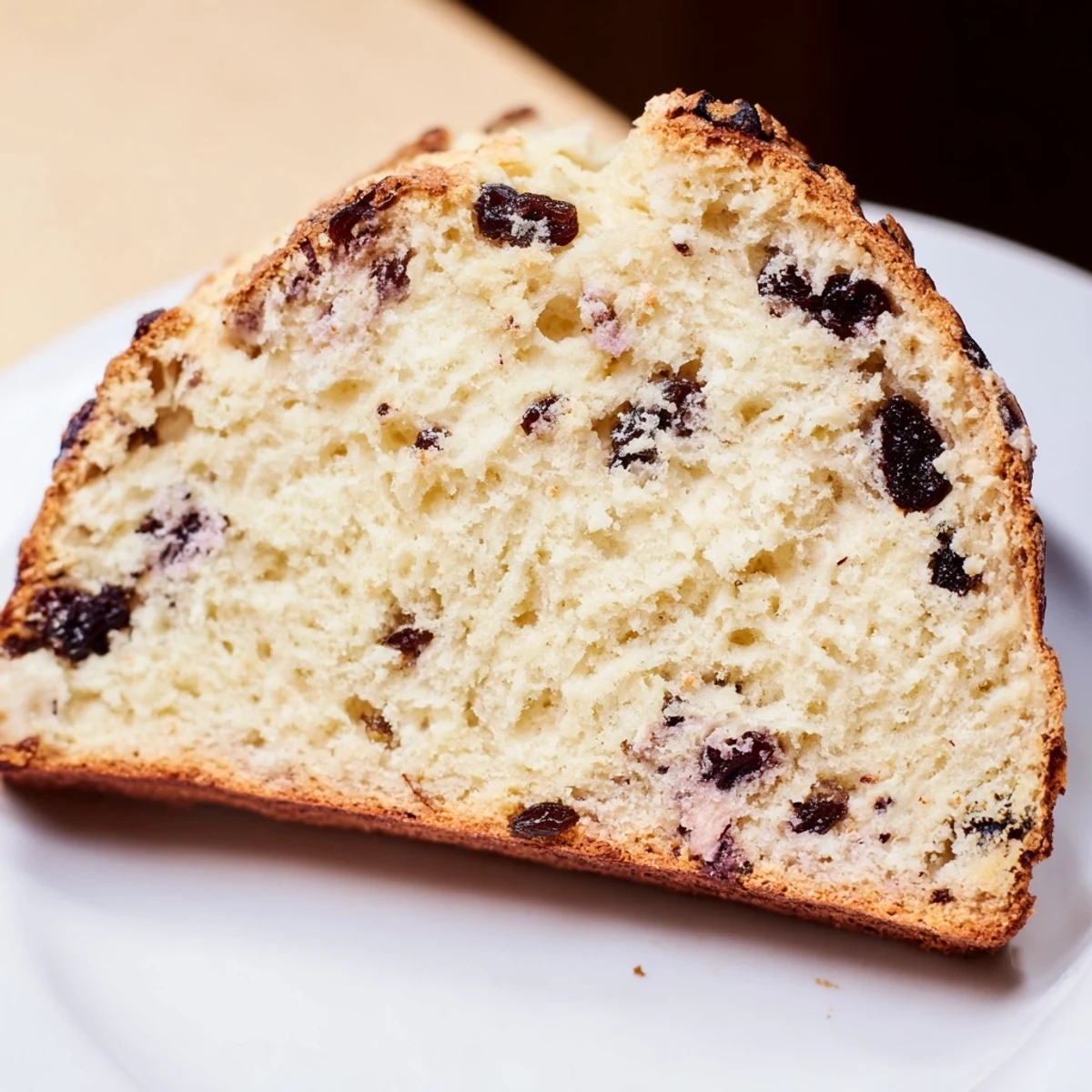 Warm Irish Soda Bread with Raisins and Caraway served on a wooden board, ready to be slathered with butter for a cozy treat.