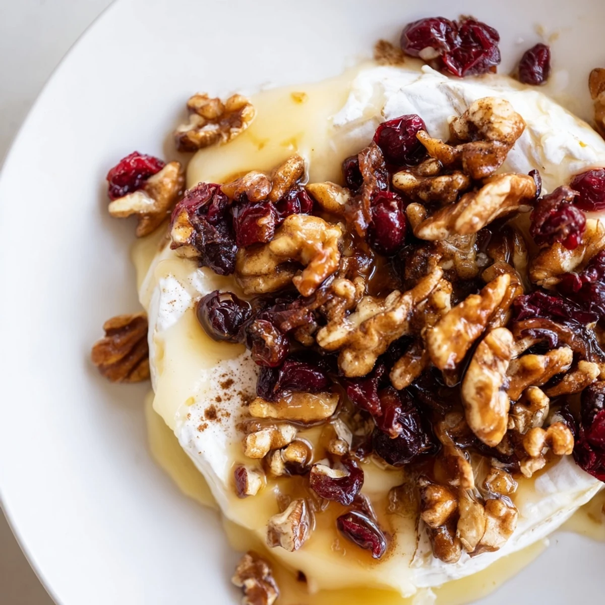 Sliced baguette and crisp apple wedges paired with Baked Brie with Cranberry and Pecan Topping at a festive appetizer spread.