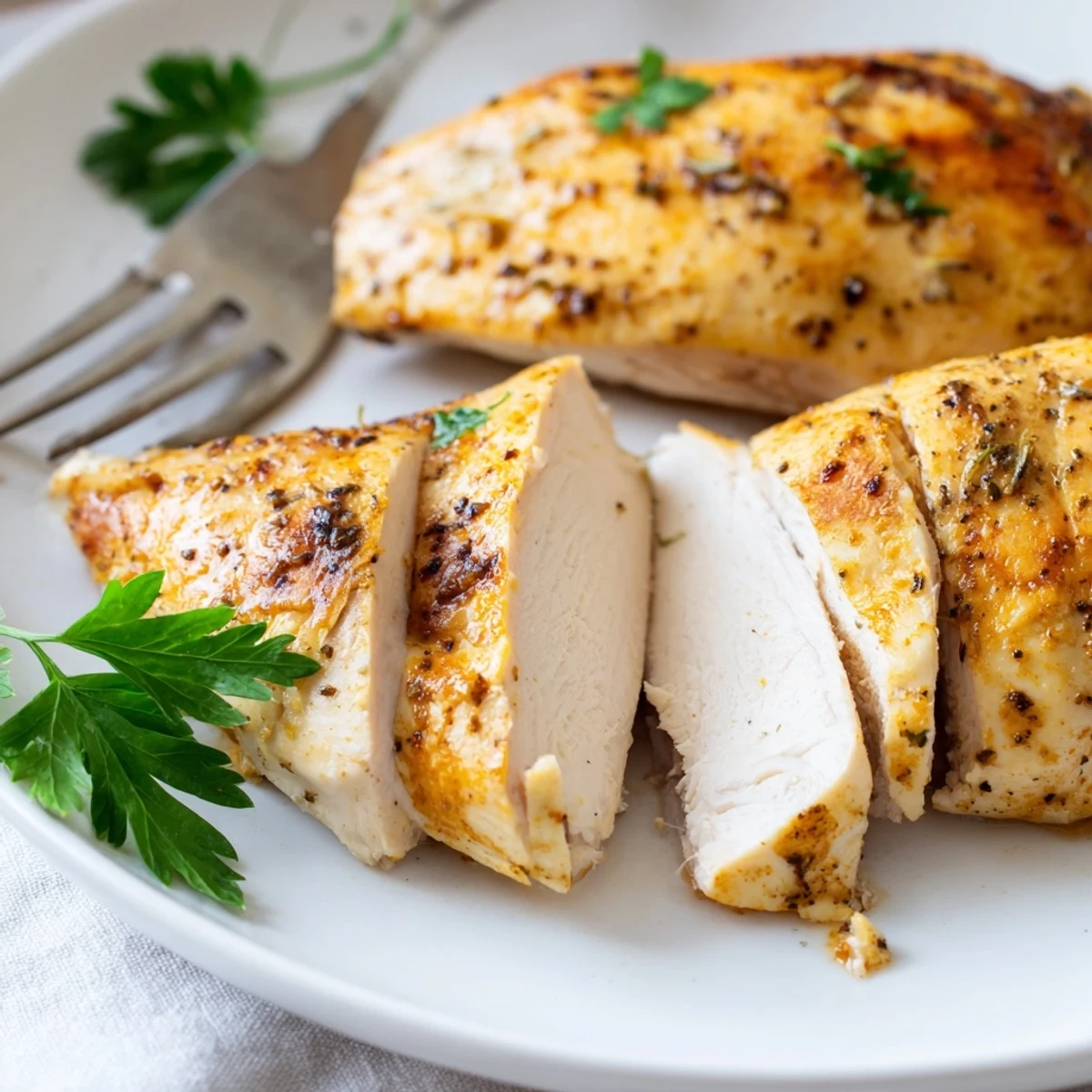 Juicy Oven Baked Chicken Breasts arranged on a baking sheet with roasted vegetables, showcasing a gluten-free main dish for a family meal.