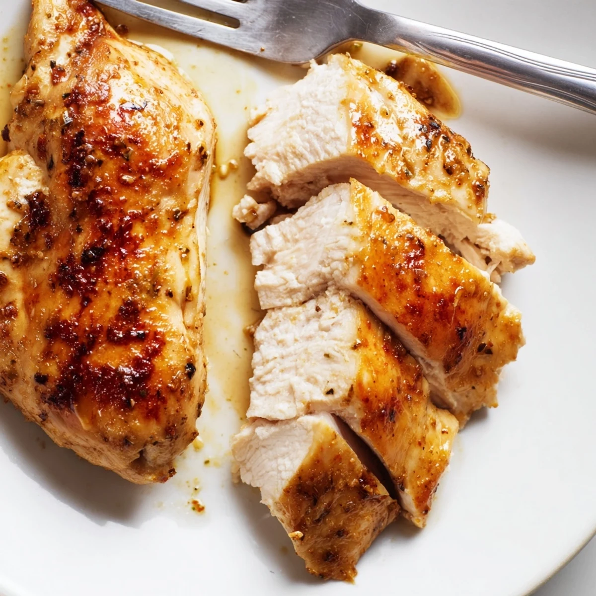 Freshly baked Oven Baked Chicken Breasts with a paprika-garlic seasoning, resting on parchment paper for an easy weeknight meal.