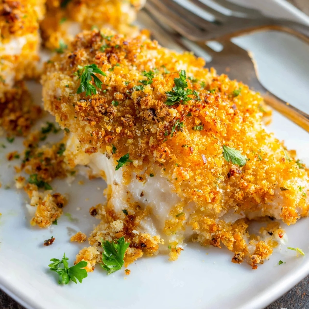 Golden-brown Melt In Your Mouth Chicken fresh from the oven, baked in a creamy Parmesan sauce.