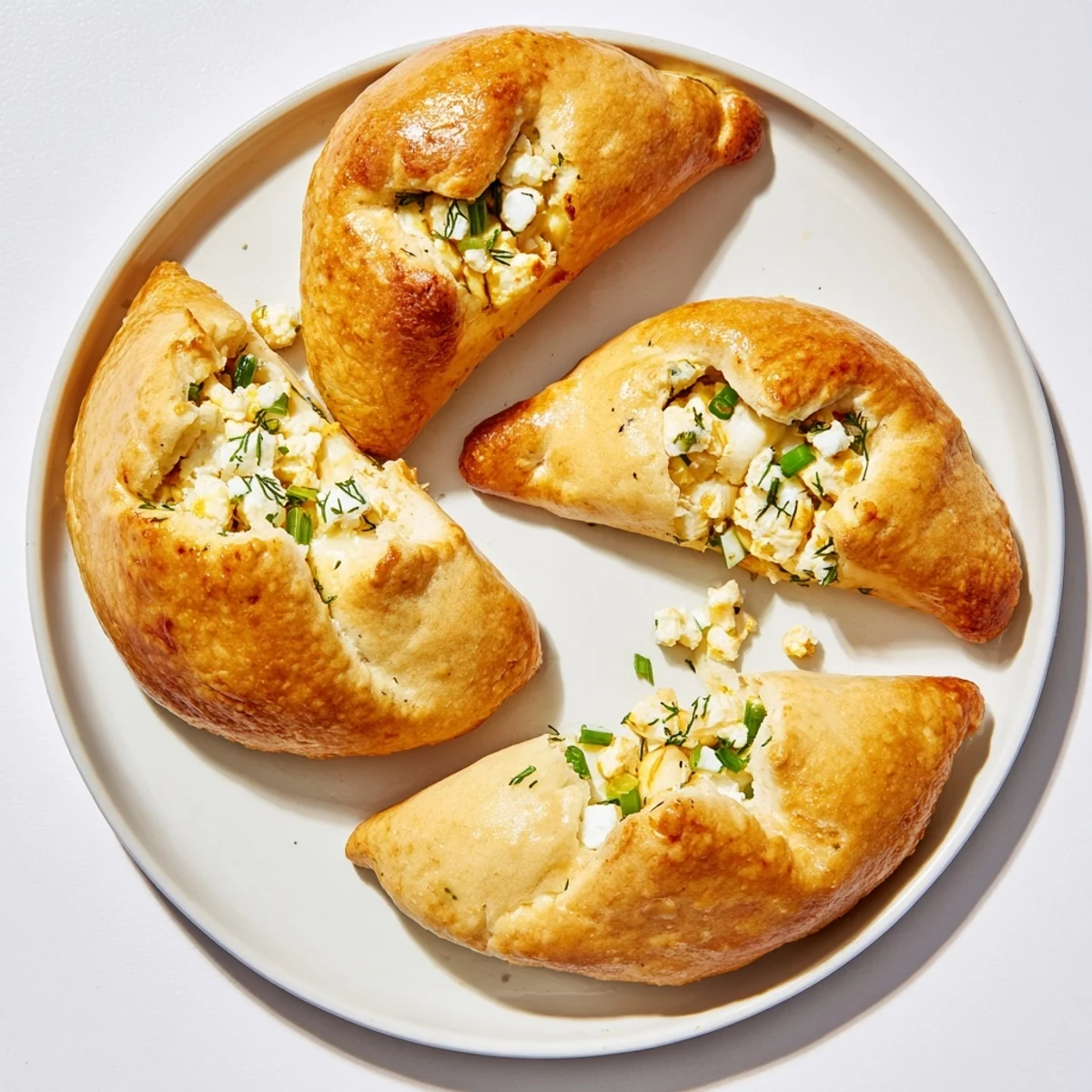 Steaming Cheesy Egg and Cheese Piroshki served beside a creamy bowl of sour cream for dipping.