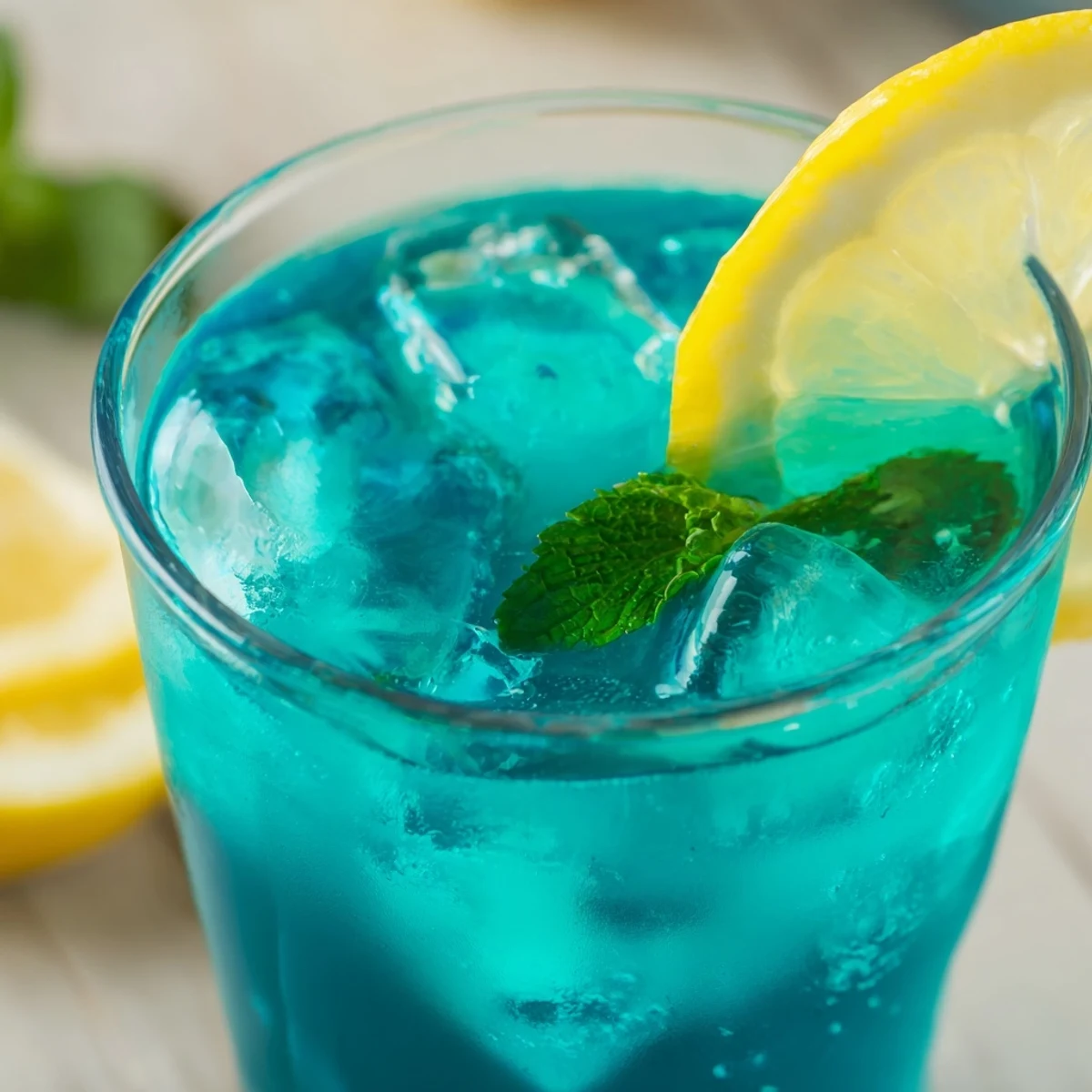 Pitcher of chilled Blue Spirulina Lemonade ready to serve at a sunny summer gathering.