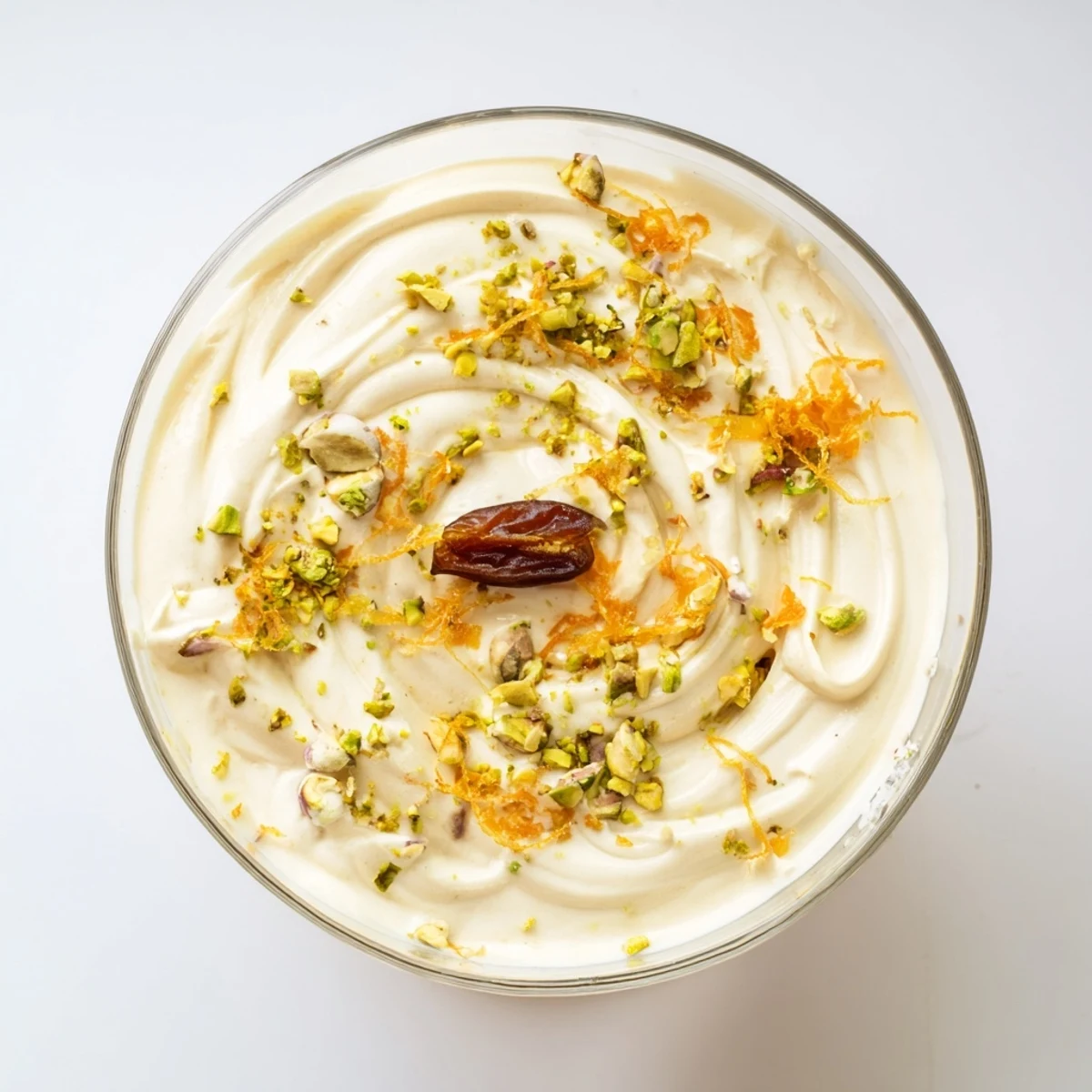 An airy Lebanese Date Orange Blossom Mousse layered with dates and finished with aromatic zest.