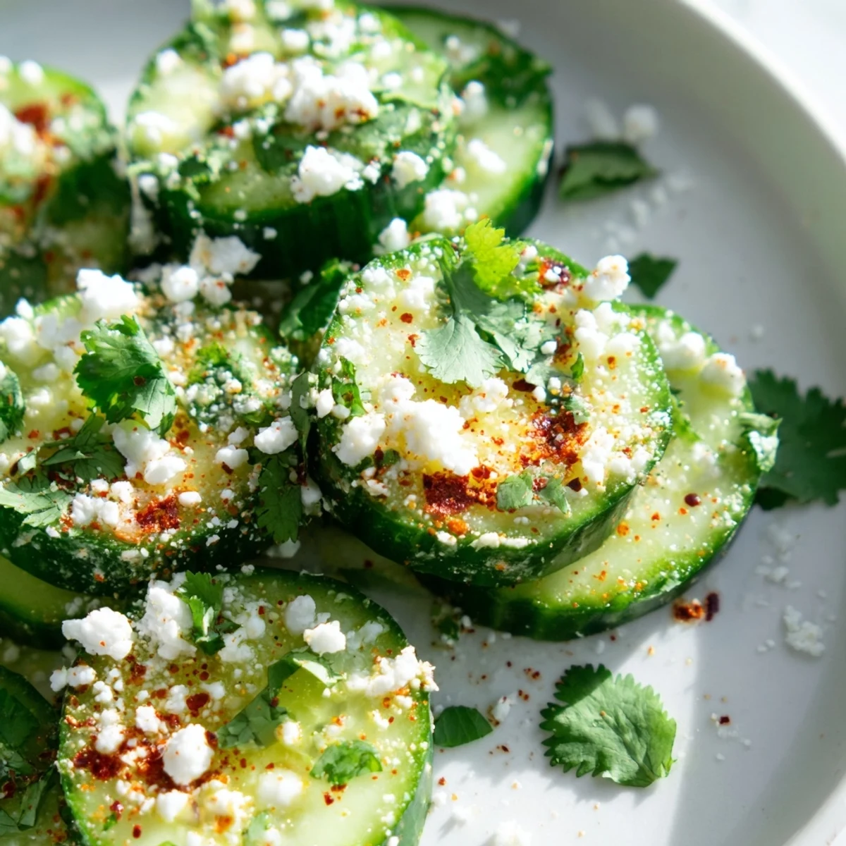 Easy chilled Mexican Style Cucumbers with zesty seasoning, perfect as a refreshing vegan appetizer for hot weather entertaining