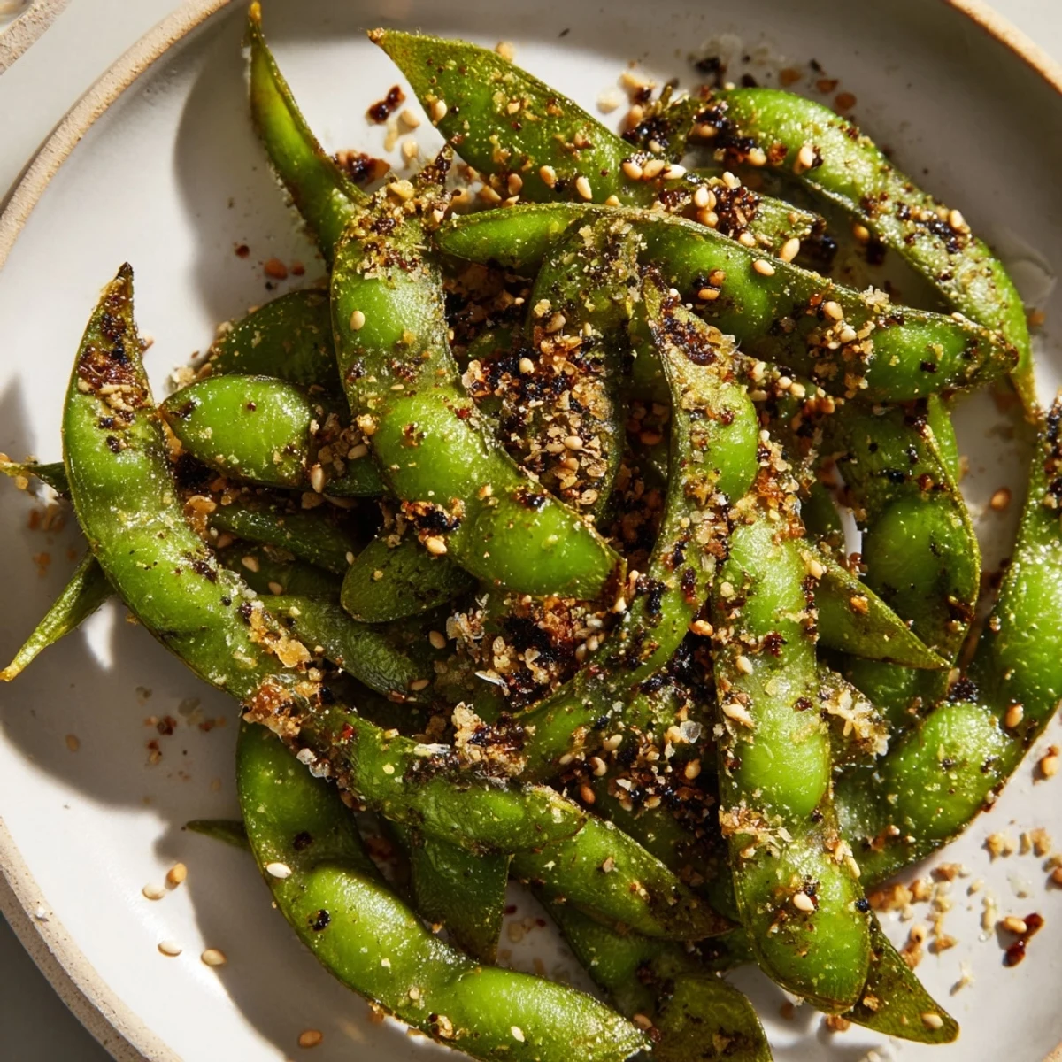 Lightly salted air fryer edamame beans steaming hot in a rustic wooden bowl