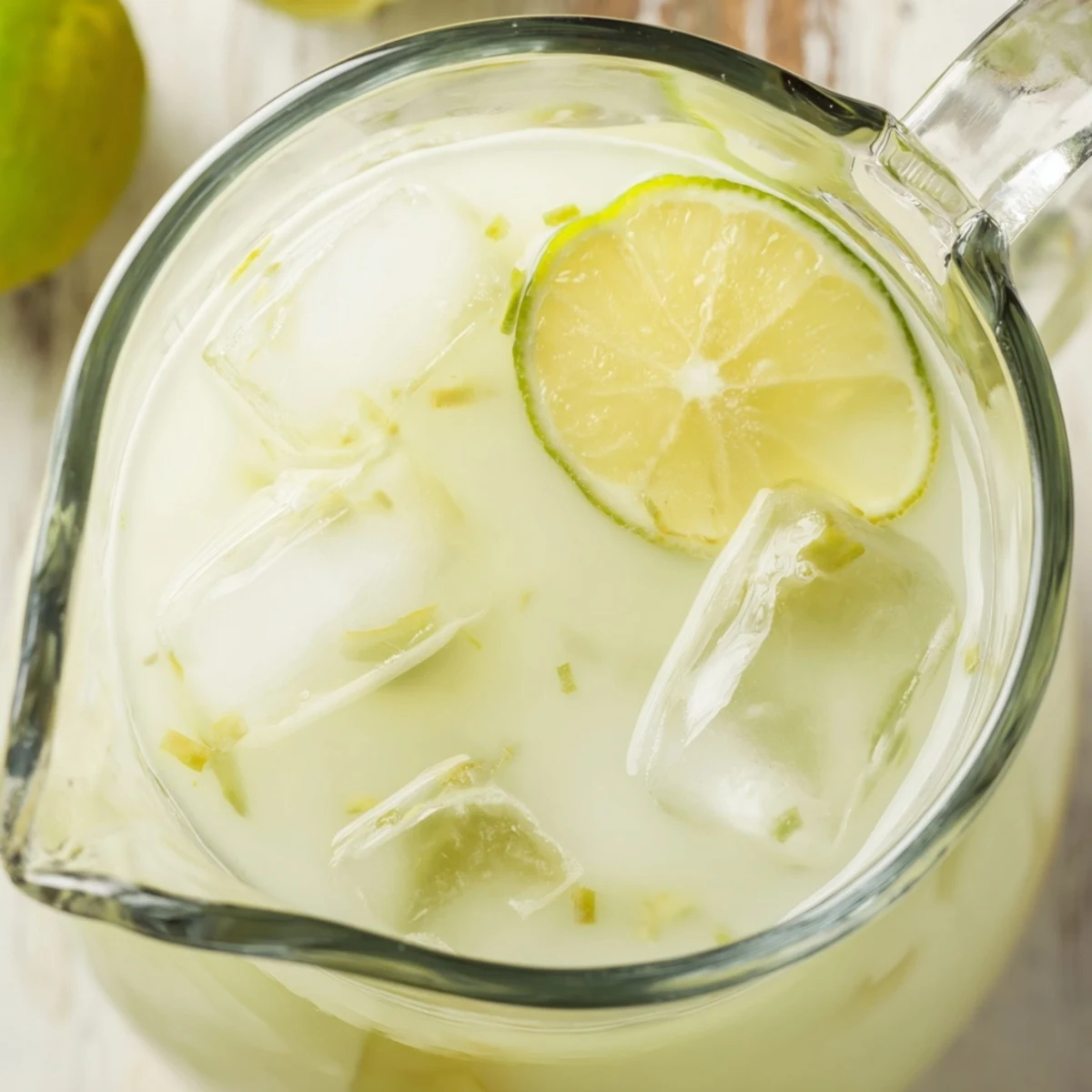Golden creamy Brazilian lemonade in clear glass showing thick frothy white texture