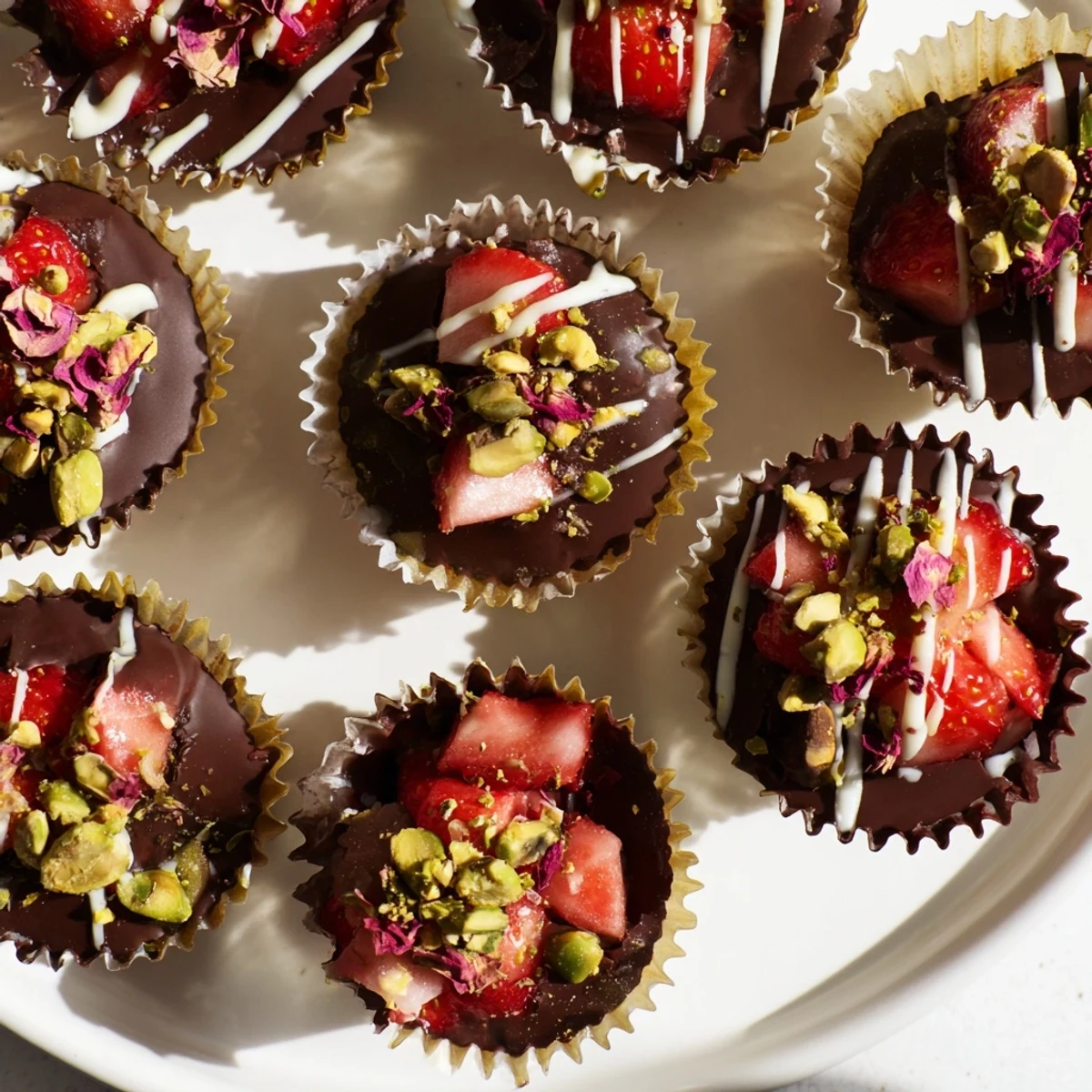 Silky melted chocolate encases fresh diced strawberries in these elegant Middle Eastern dessert cups