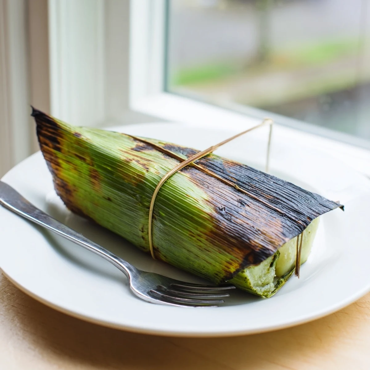 Fragrant Malaysian Otak Otak fish cakes grilled until golden brown, served warm in wilted banana leaves