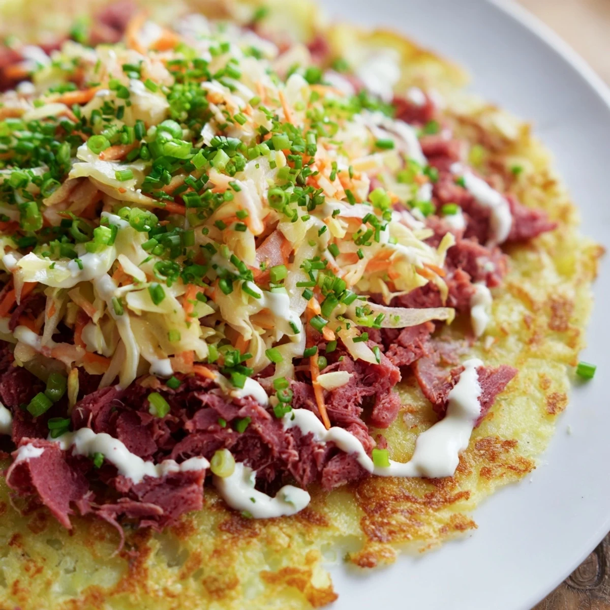 Hearty Irish tacos featuring warm tortillas filled with seasoned corned beef and zesty slaw