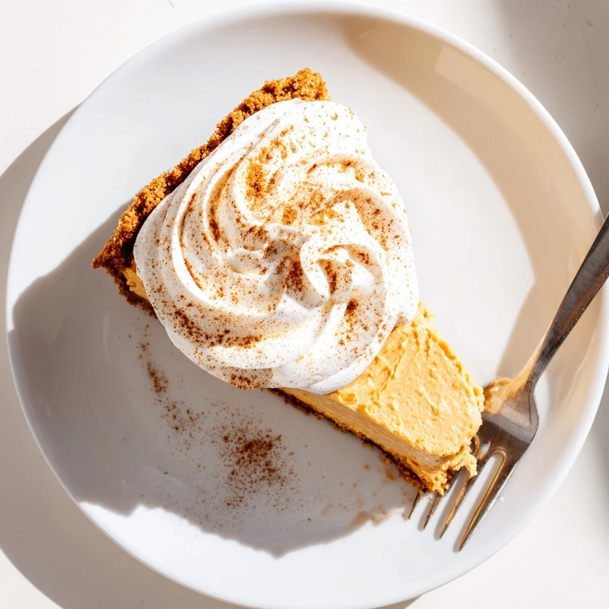 Festive pumpkin spice Christmas cheesecake with graham cracker crust and dusted cinnamon
