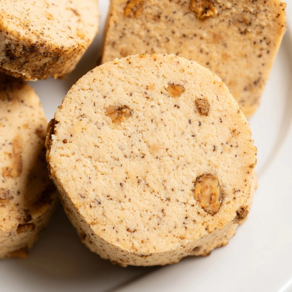 Rich espresso shortbread cookies flecked with toffee bits dusted with powdered sugar