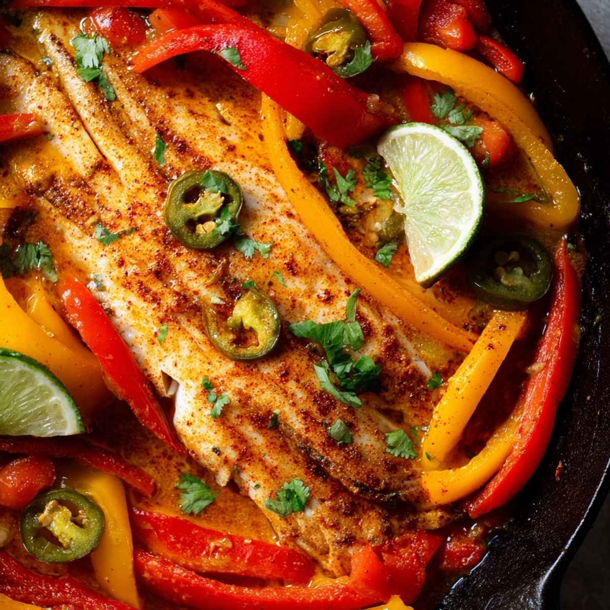 Spicy Roasted Pepper Tilapia Skillet