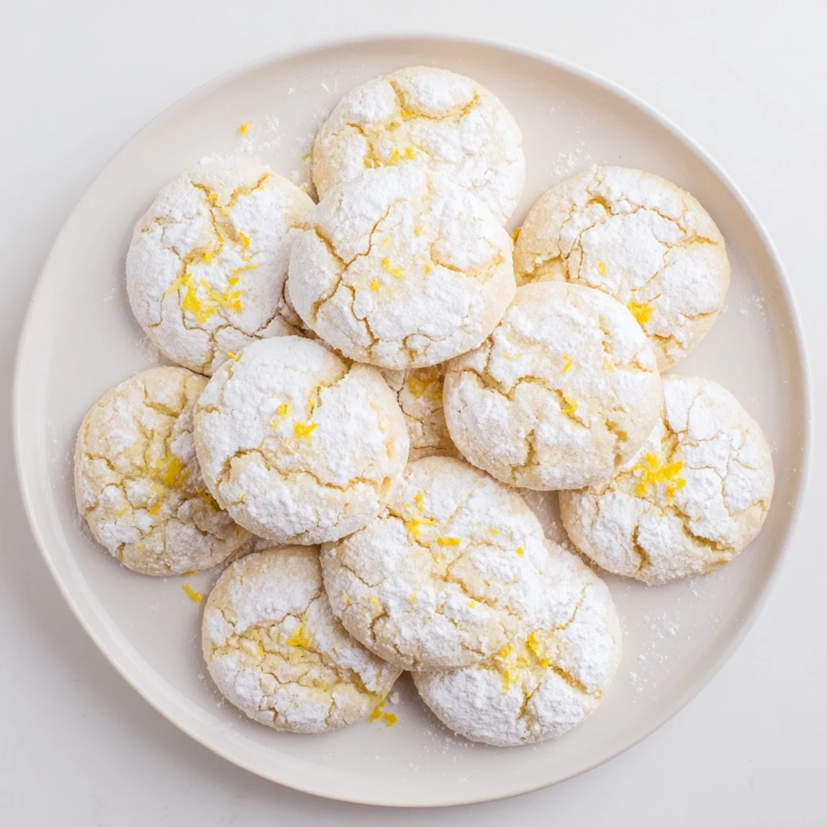 Batch of soft chewy lemon cookies with bright lemon zest garnish